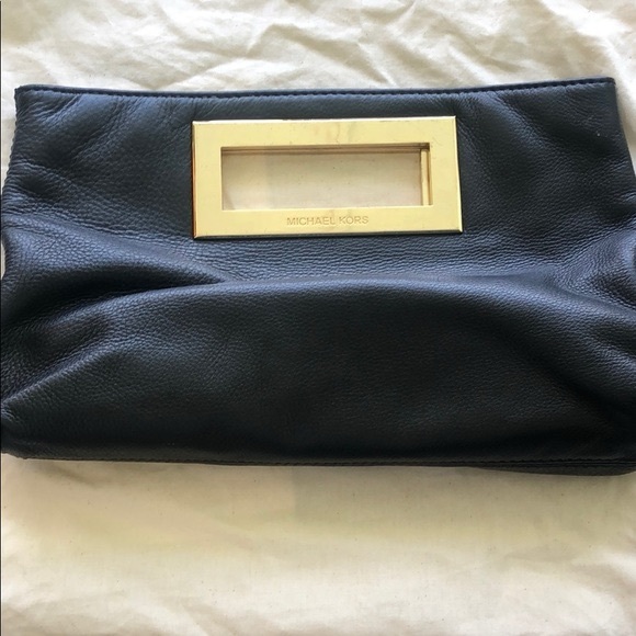 Michael Kors Black Pebbled Leather Envelope Clutch - Picture 1 of 7